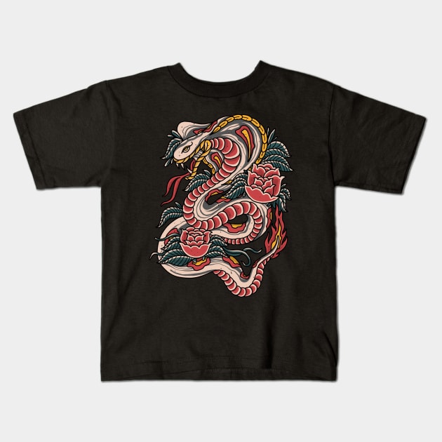 Snake and Rose Kids T-Shirt by semartigagelas